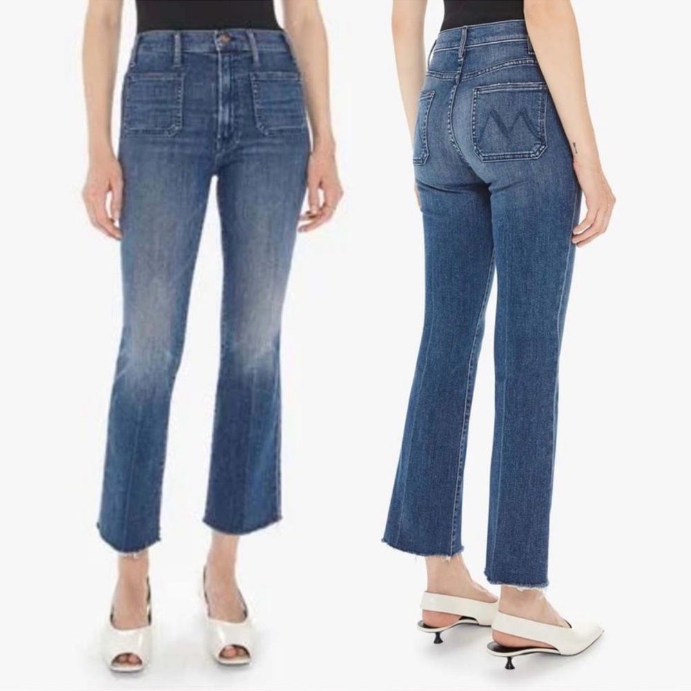 MOTHER The Hustler High Rise Ankle Fray Kick Flare Jeans Blue Size 24 - Picture 3 of 9